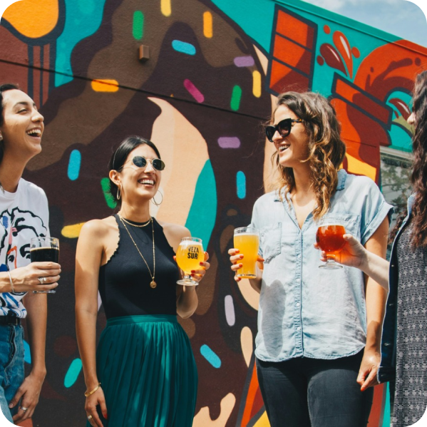 Group of people having a drink outside